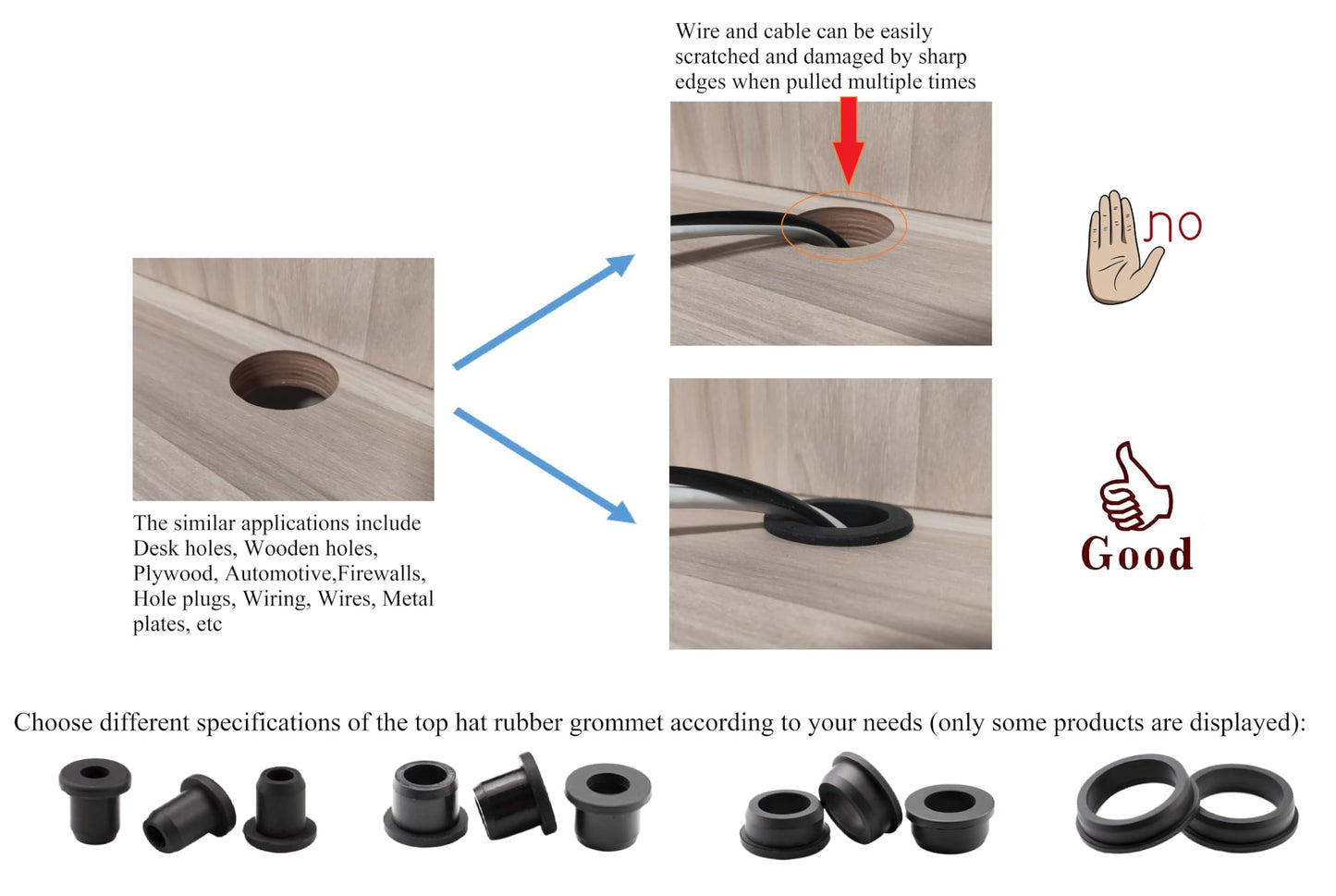 10 pcs 13/16" Drill Hole,3/8" ID Black Silicone Top hat Rubber Grommets for Wiring,Automotive,Firewall,Hole Plug,Desk,Screw,Water and Gas Pipe,Drain,House Siding,Cable Bushing,Glass,Wire Plug