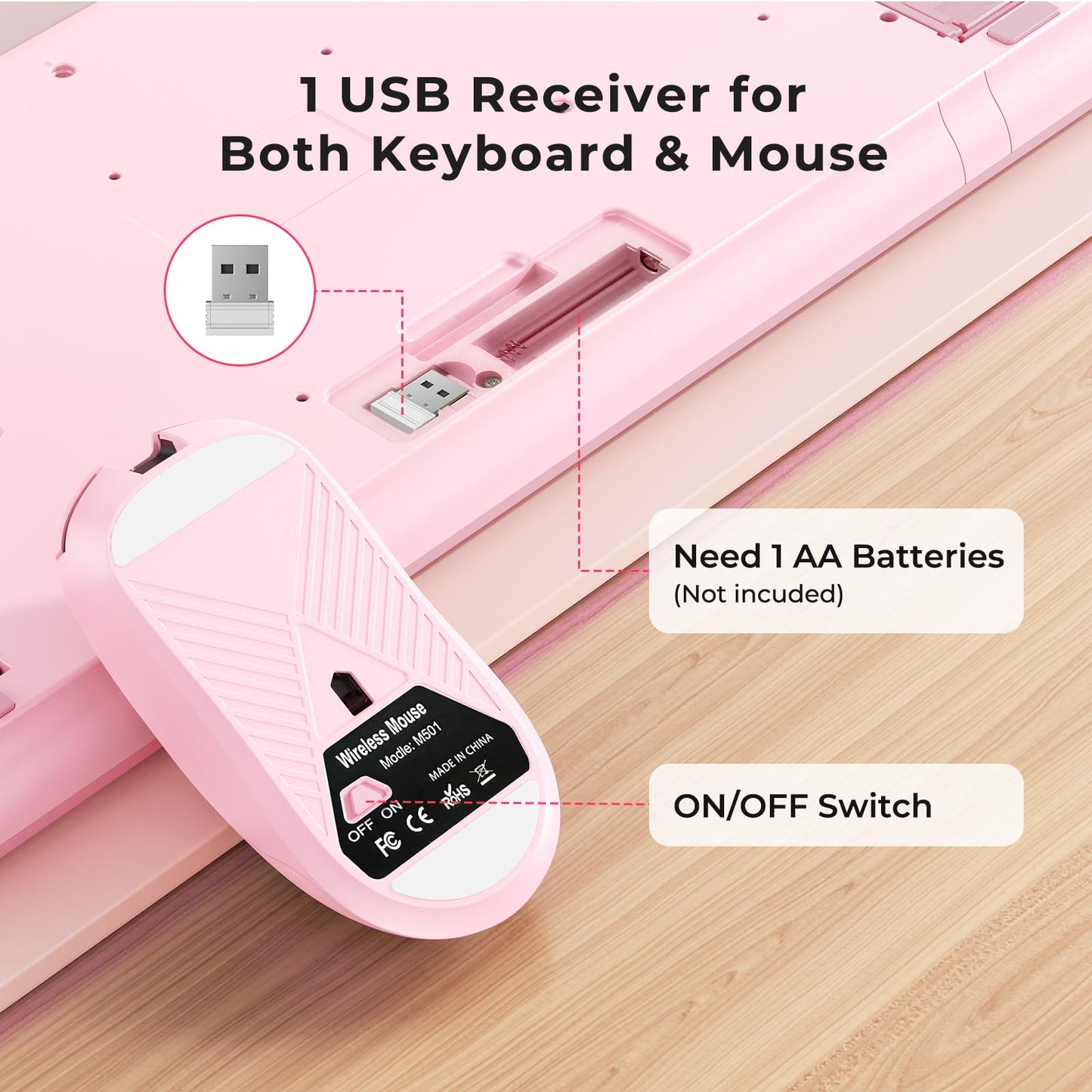 KOPJIPPOM Wireless Keyboard and Mouse Set with Quiet Keys, 2.4G Full Size Ergonomic Keyboard with Wrist Rest, Protective Covers, Soft Touch Silent Design for Windows, Computer, PC and Laptop
