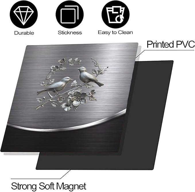 Dishwasher Cover Sheet Magnetic Bird Flower,Grey Metal Silver Pattern Polishing Dishwasher Skin Magnet Decor Silver Texture, 23X17 INCH Steelbird Magnet Rerigerator Wrap, Kitchen Full Panel Decal
