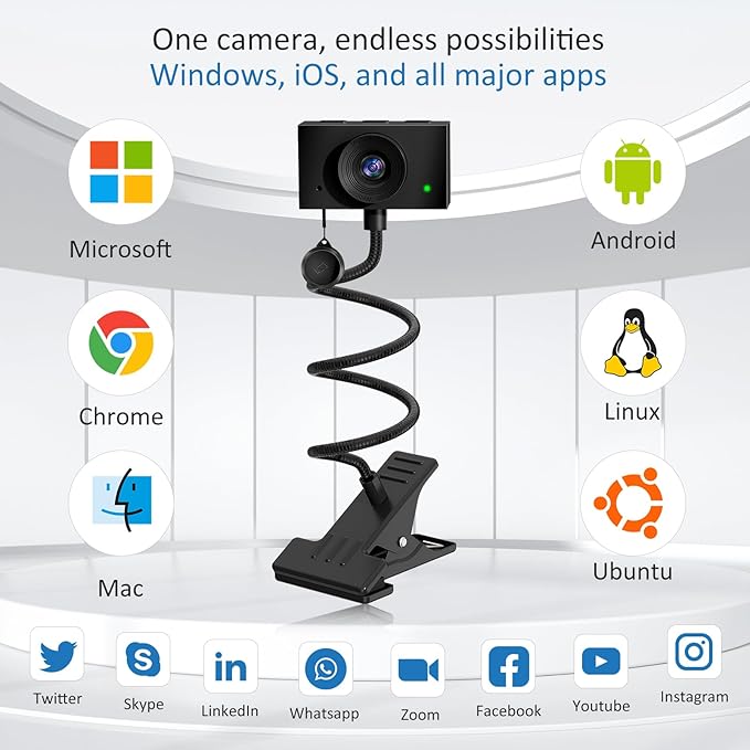 Webcam for PC, Streaming Camera, Web Camera for Desktop/Laptop Computer Webcam with Microphone, Plug and Play USB Web Cam with Bracket, Manual Focus, for Live Streaming, Video Calls (Black, 1080P)