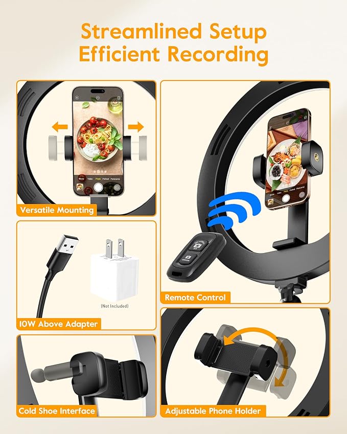 LUXSURE Ring Light with Stand for Desk,Adjustable Overhead Phone Mount with 10" Selfie Light Phone Tripod with Ring Light and Remote, Phone Stand with Light for Video Recording,Live Stream,Cooking