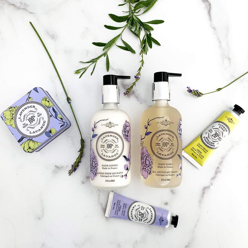 La Chatelaine Hand Wash & Lotion Set - Sulfate-Free Shea Butter Formula | 2 x 8.1 oz. Frosted Glass Bottles (Lavender)