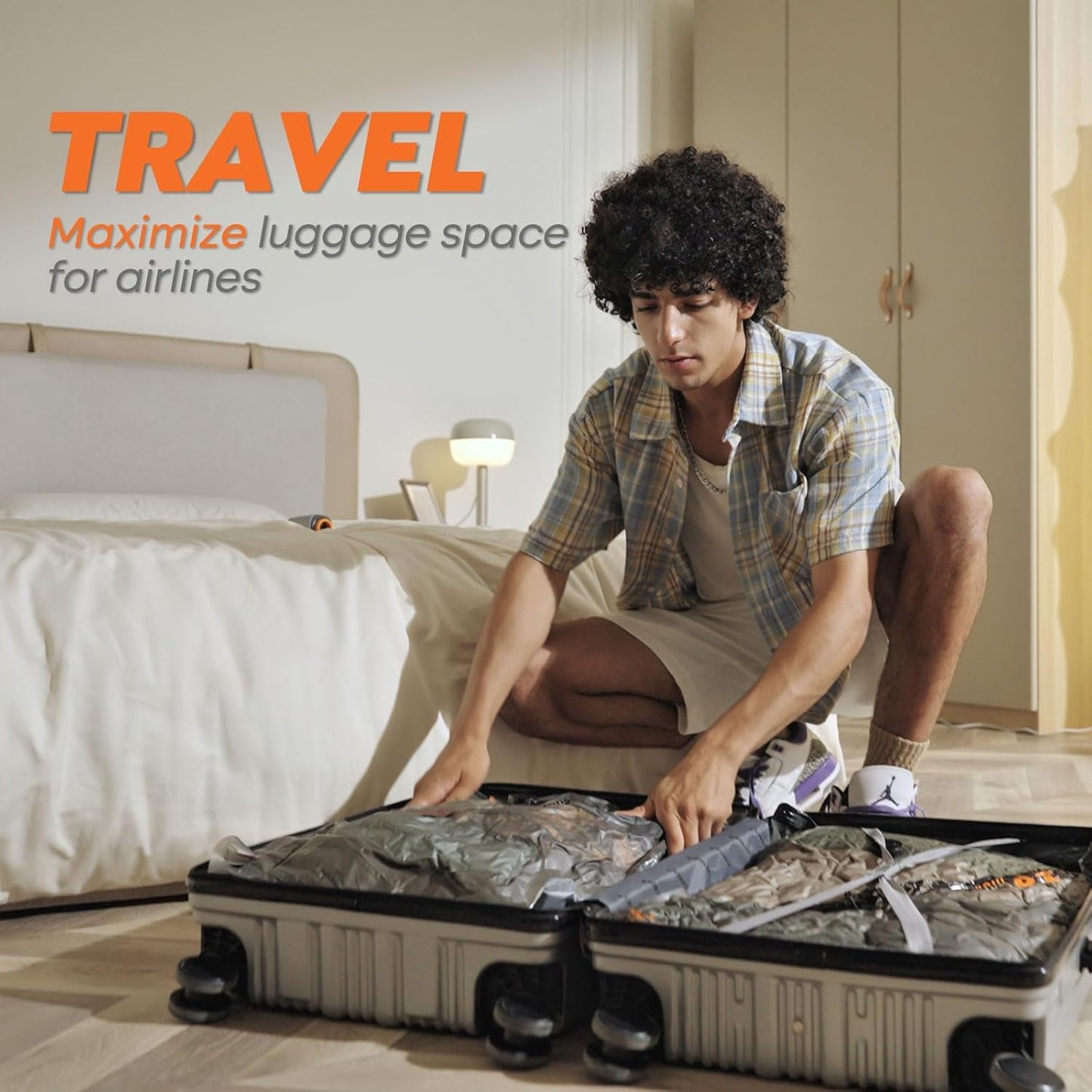 Rechargeable Wireless Pump | Travel Storage Bags Set - 15 Pack Small Vacuum Bags for Space-Saving Packing