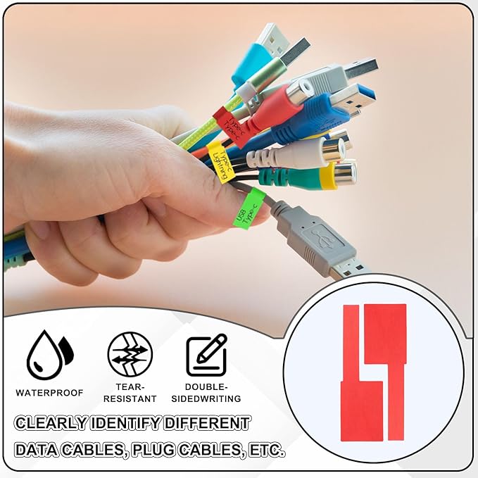 uxcell 300 Pcs Cable Labels, Waterproof Wire Cord Labels Tags, Cord Organizer Management Tags for Charger Cable Organizer Wire Markers Printer and Handwriting, Rose Red