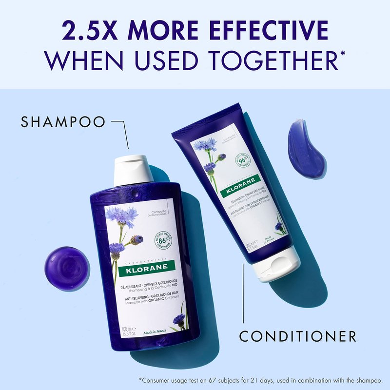 Klorane Plant-Based Purple Conditioner with Centaury, Brightens Blonde, Gray or White Hair, Neutralizes Unwanted Yellow and Copper Tones, Paraben, Silicone and Sulfate Free, 6.7 fl.oz.