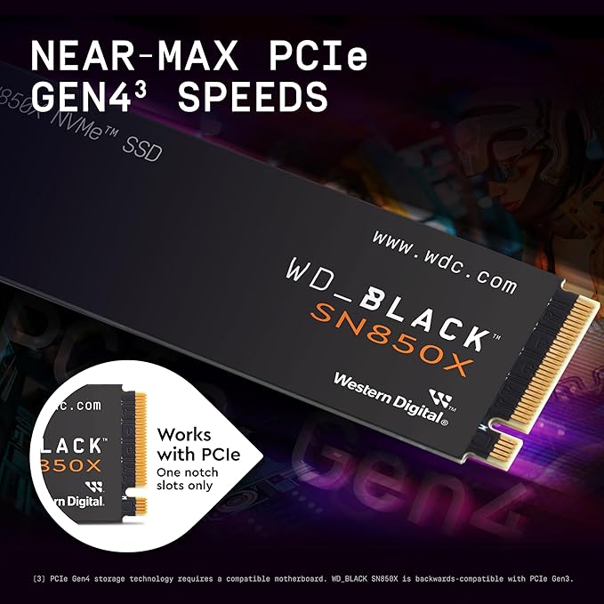 WD_BLACK SN850X 2TB NVMe SSD - M.2 2280, Up to 7,300 MB/s Read speeds, Up to 6,300 MB/s write speeds, Gaming Expansion, High Performance Internal Solid State Drive - WDS200T2X0E