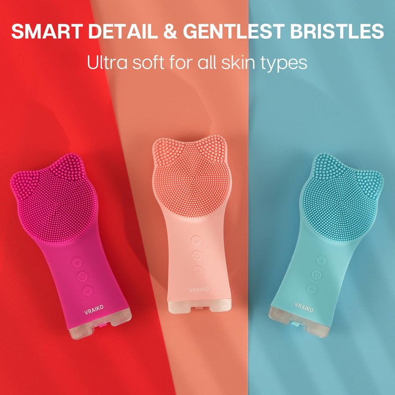 VRAIKO MIA Facial Cleansing Brush, Waterproof Rechargeable Face Cleansing Brush, with Soft Silicone and Adjustable Sonic Vibration, for Deep Cleansing Gentle Exfoliating and Massaging (Blue)
