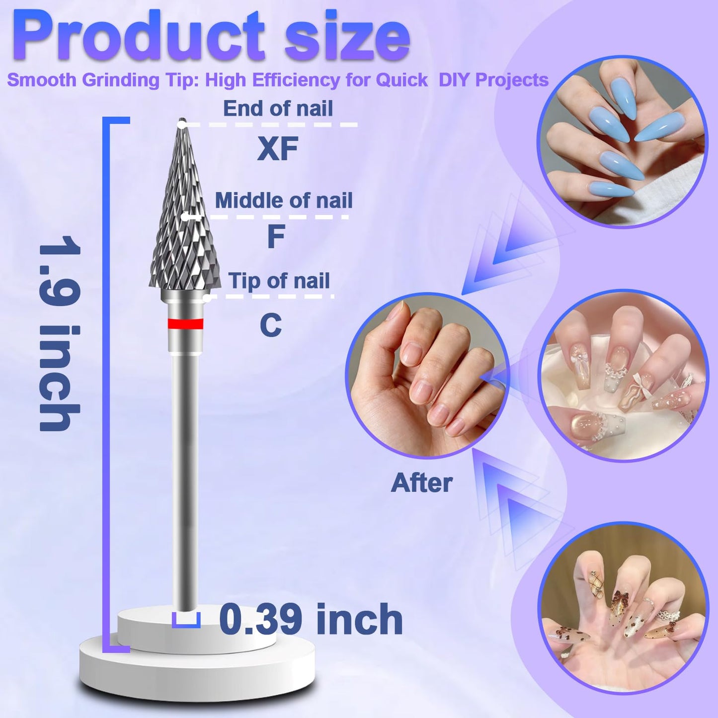 FATUXZ Nail Drill Bit, 3/32'' Professional Carbide Under Nail Cleaner Nail Bit for Cuticle Dead Skin Nail Prepare, Nail Cleaner for Cuticle Dead Skin (Fine - F, Silver)