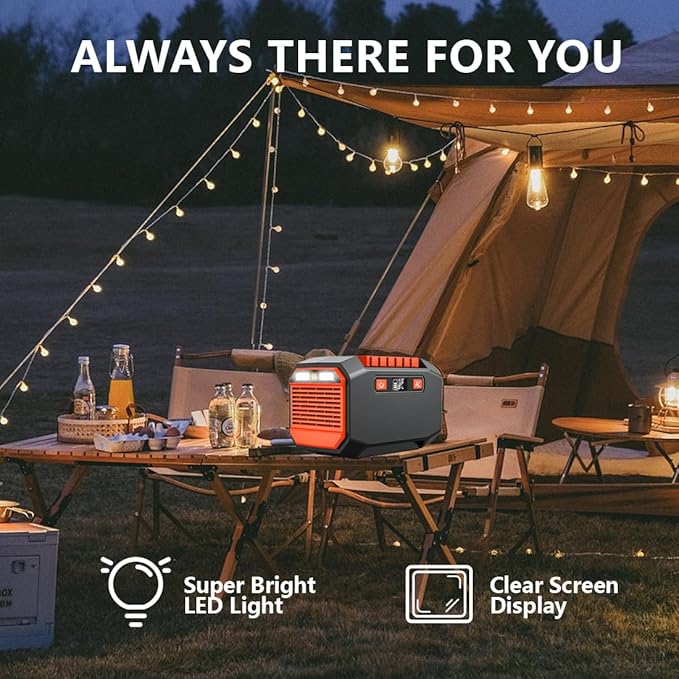 TIWKICH 200w Power Station, Portable Solar Generator 36000mAh/133Wh with 110v AC Outlet, Lithium Battery Backup Supply Pack (solar panel not included) with LED Light, for Outdoor Camping Home