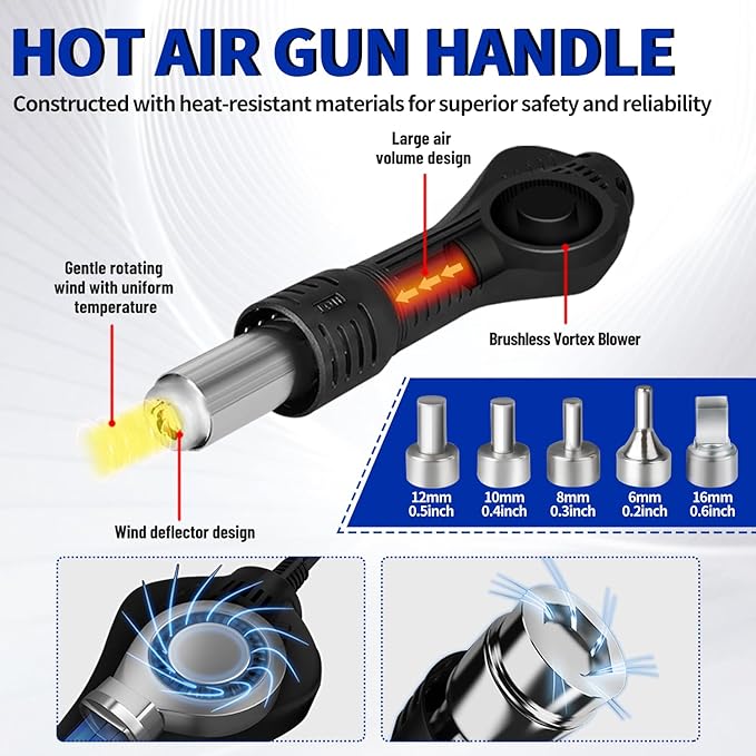 HengTianMei 720W Hot Air Soldering Station 2-IN-1 SMD Soldering Iron Station with 2 Helping Hands, 3 Soldering Tips, 5 Nozzles, Sleep Mode, Fast Heating, 392℉-932℉, for Electronics PCB Repair(8512P)