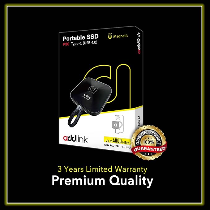 Addlink P30 1TB External SSD USB4 4000MB/s Type C Compatible thunderbolt 4, Tesla, iPhone15/16&iPad&Mac, Steam Deck/Android/PS5&4 Smart TV Magsafe ProRes 4K 120fps, Includes USB4.0 Cable Aluminum case
