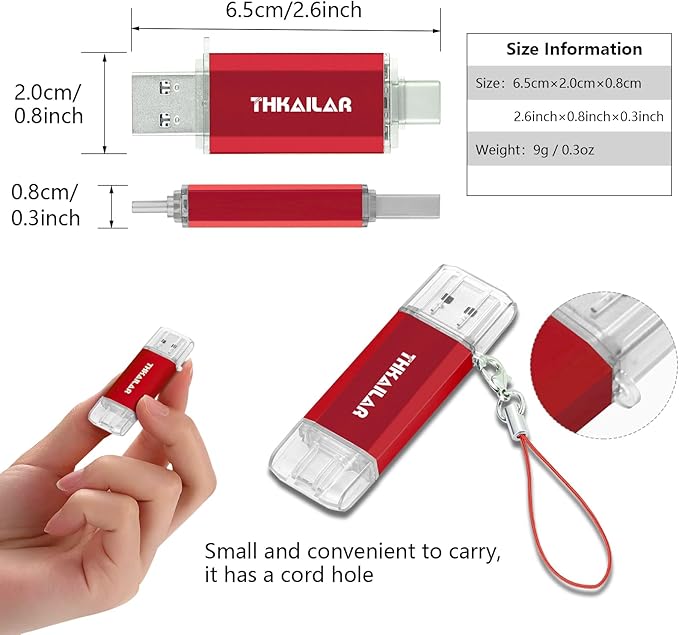 Thkailar 5 Pack 32GB USB C Flash Drive OTG High Speed for Store Data-USB 3.0 Thumb Drive C Jump Drive-Compatible iPhone 15, Android Phones,Mac Pro,Laptops,Tablets,PC(Red)