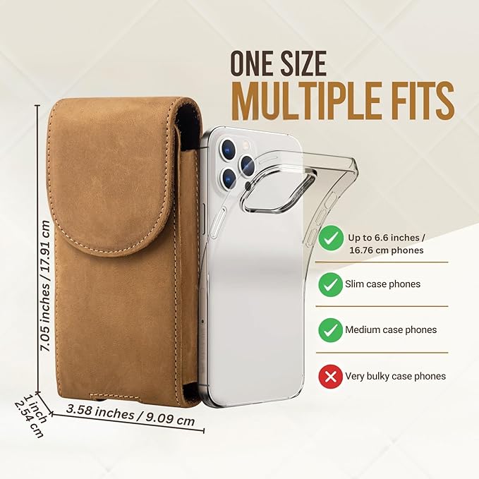Hengwin Leather Cell Phone Holster Belt Pouch Case with Belt Clip Fit for iPhone 17 Pro Max 16 Pro Max 15 Pro Max 14 Pro Max 13 Pro Max Samsung Galaxy S25 Ultra S24 Ultra S23 Ultra (Light Brown)