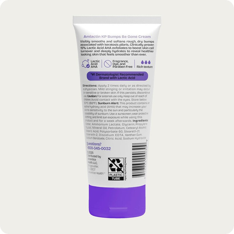 AmLactin KP Bumps Be Gone - Therapeutic Body Cream for Keratosis Pilaris - No-Scrub Exfoliator and Body Moisturizer for Dry Skin with 15% Lactic Acid AHA, 3 oz, Pack of 2 (Packaging May Vary)