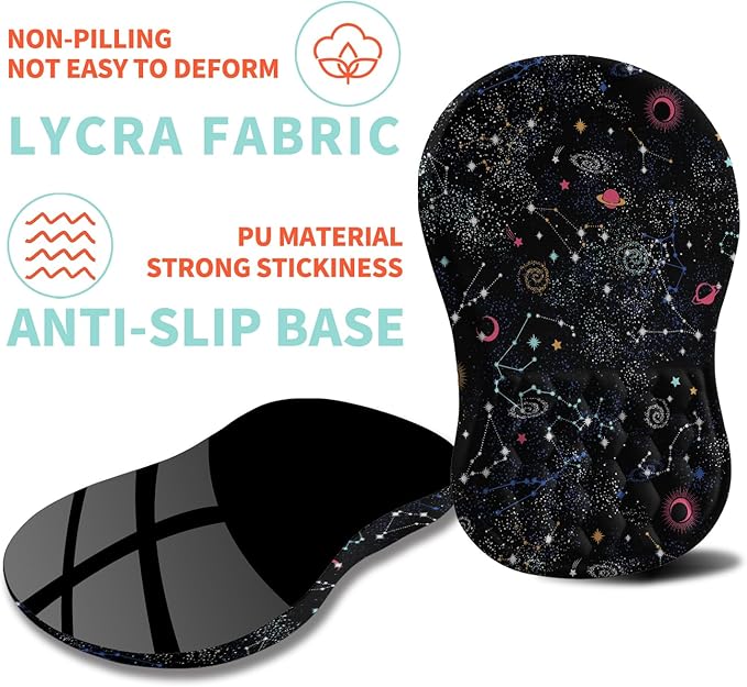 Kuosgm Ergonomic Mouse Pad Wrist Support with Memory Foam Massage Bulge, Carpal Tunnel Pain Relief Mousepad Wrist Rest for Mouse(12x8 inch, Galaxy)