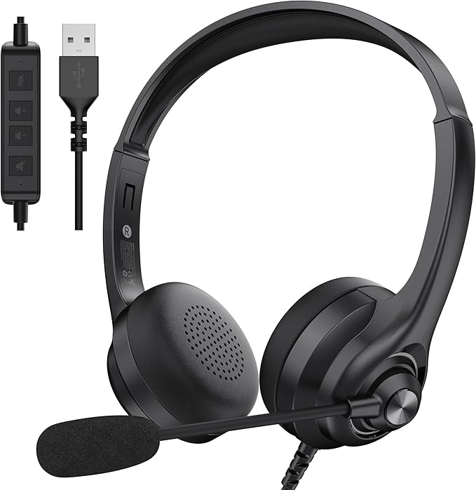 Monster Voicelink 100 Wired Headset, Wired Headphones with Noise Cancelling Microphone for PC Laptop, USB Connection Plug and Play, Computer Headset Use for Online Meeting, Work Call Center