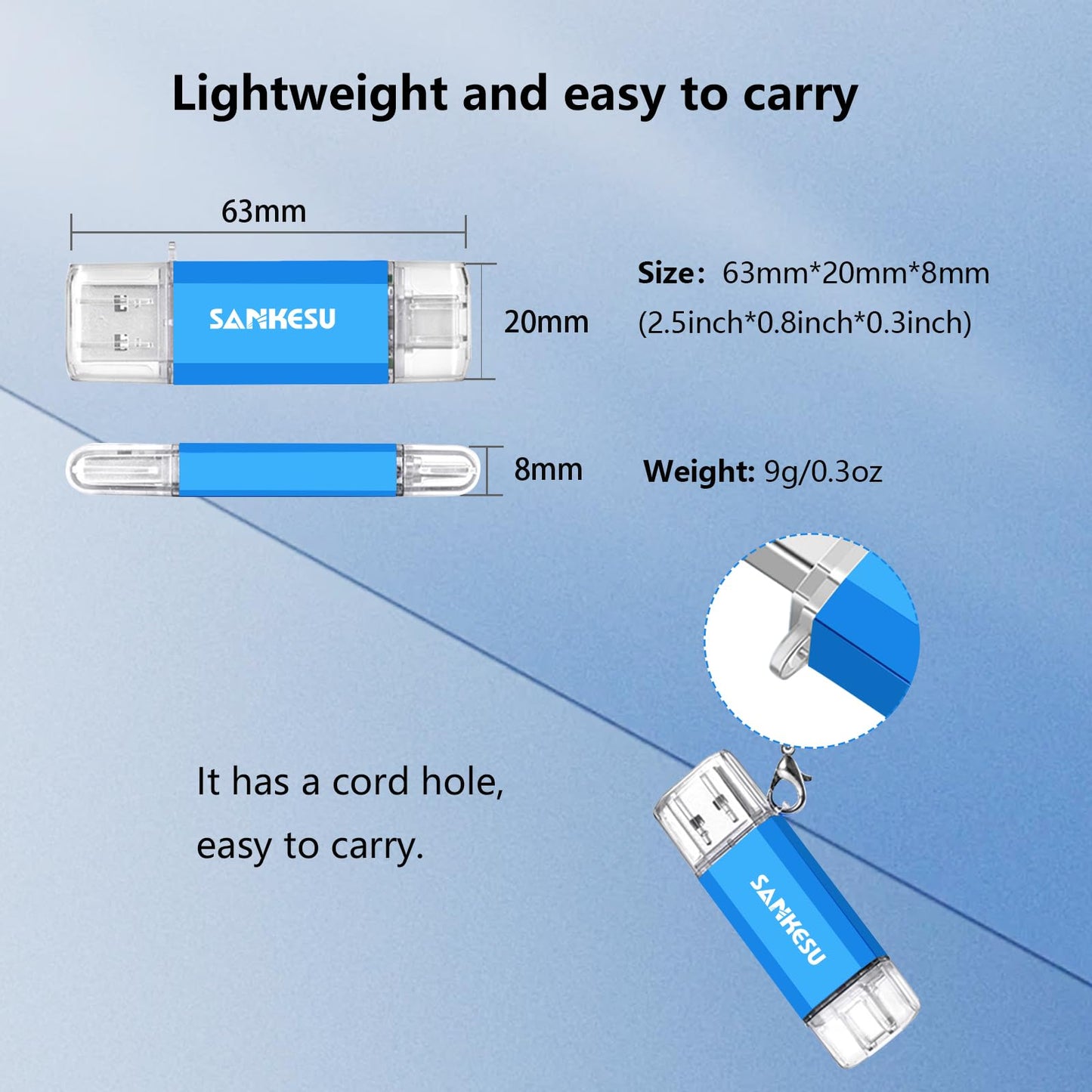 3.0 USB C Flash Drive 512GB, USB-A & Type-C OTG Thumb Stick, Dual Memory Sticks Compatible with PC/Laptop/Type C Cell Phone and Tablet (Blue)