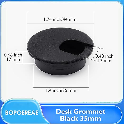BOPOREAE Desk Grommet 1-3/8" (35 mm), Desk Cord Hole Cover, Cable Grommet ABS Plastic, Desk Hole Grommet for Office and Home Table Cable, Detachable Cable Cord Organizer (Black 4 Pcs)