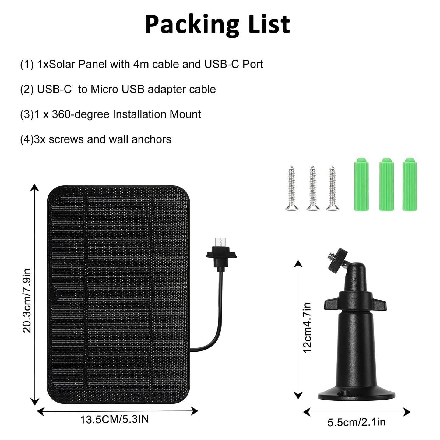 6W Solar Panel Charger for Blink Outdoor 4 (4th Gen), Solar Panel with 13.1ft Waterproof Charging Cable, Waterproof Rubber Plug, 360°Adjustable Mount and Micro USB and Type-C Port (for Blink 4-1PC)