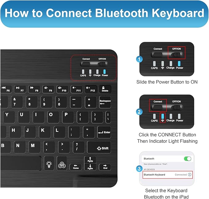 Supveco Keyboard Case for iPad Air 11 Inch (M4 2026,M3 2025,M2 2024),iPad Air 5th/4th Generation with Pencil Holder-7 Colors Backlit Wireless Detachable Folio Keyboard Cover -Black