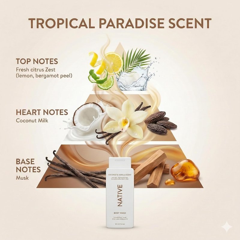 Native Body Wash - Coconut Vanilla Shower Gel | Sulfate & Paraben Free, 18 oz Each, Moisturizing for All Skin Types
