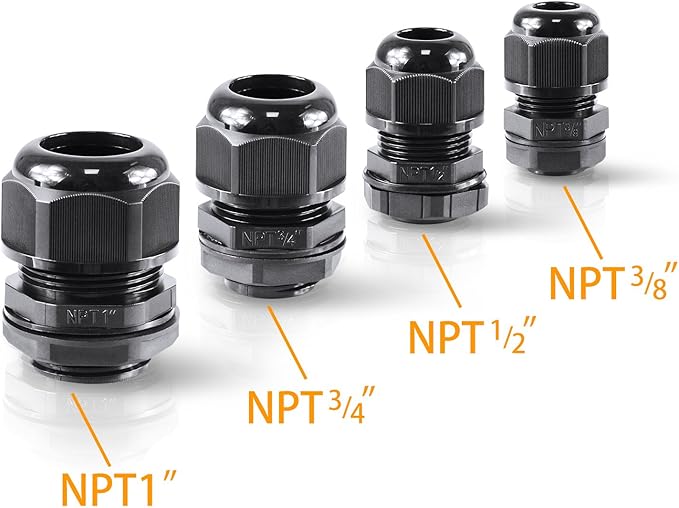 XHF 5 Pcs 3/4" IP68 Strain Relief Nylon Cord Grip NPT Cable Glands Adjustable UL Listed and RoHS Compliant (Black)