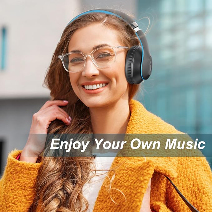 Glynzak Wireless Bluetooth Headphones Over Ear 65H Playtime HiFi Stereo Headset with Microphone and 6EQ Modes Foldable Bluetooth V6.0 Headphones for Travel Smartphone Computer Laptop