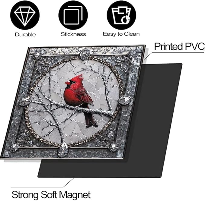 Cardinal Magnet Dishwasher Door Cover Retro Silver Gray Vinyl Panel Decal, Refrigerator Magnetic Skins Cover Reusable Dishwasher Sticker, 23" x 17" Magnetic