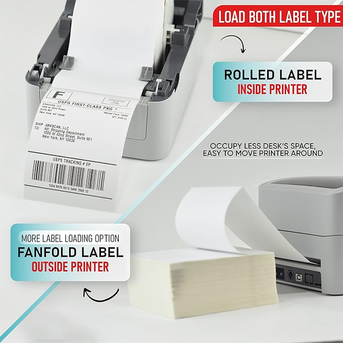 Arkscan 2054K-USB Upgraded 2054A Shipping Label Printer for Windows Mac Chromebook, Support Amazon Paypal Etsy Shopify ShipStation UPS USPS FedEx, fit Roll & Fanfold 4x6 Direct Thermal