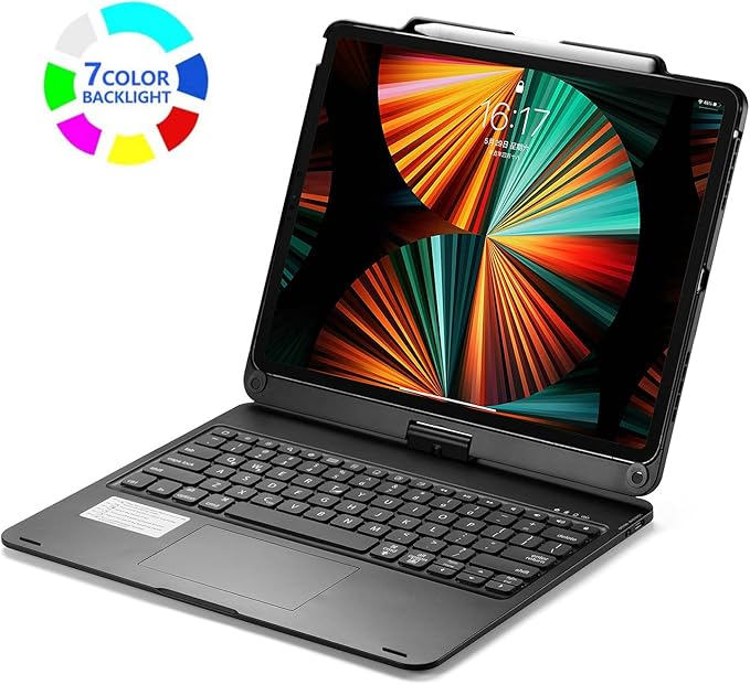 360° Rotatable Keyboard Case for iPad Air 13-inch (M4/M3/M2, 2026/2025/2024)/Pro 12.9 (6th/5th/4th/3rd Gen) with TouchPad, Flip Smart Case with Backlits Trackpad Keyboard, Black