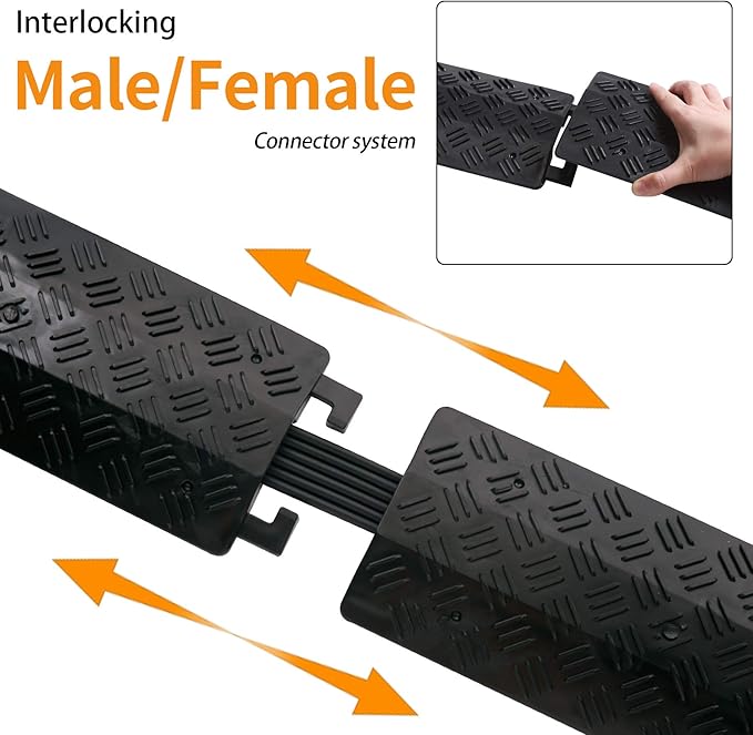 Anbotek - Small 3 Pack - Floor Cord Cover Cord Protector Drop Over Drop Trak Cable Ramp for Office Warehouse - Black