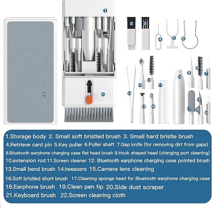 Lanrxs 22 in 1 Precision Cleaning Kit – Professional Electronic Cleaning kit Cleaning Tools for Phone, airPods Headset, Keyboards, Cameras, Laptop & More