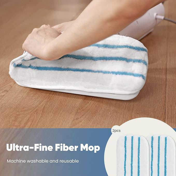 DUMOS Steam Mop for Floor Cleaning, Detachable Handheld Steam Cleaner, Suitable for All Floors Like Tiles, Hardwood, Stone, Lightweight with 2 Washable Pads,White and Gray