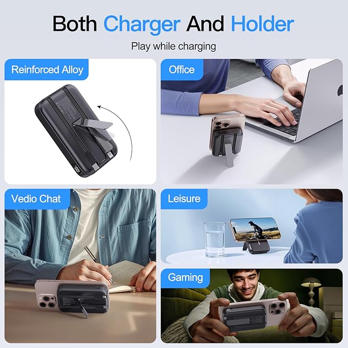 VTIAEK 2026 Latest Portable Charger, 16800mAh Magnetic Wireless Power Bank with 2 Built in Cables, LED Display Battery Pack Travel Essentials for iPhone 17/16/15/14/13/Pro/Mini/Pro Max Andriod
