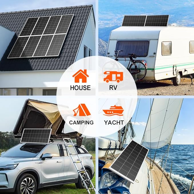 DOKIO 200W Monocrystalline Solar Panel 12V, High Efficiency Glass Module with Aluminum Frame, MC4 Connector, Pre-Drilled Holes for RV, Boat, Roof, Off-Grid Power