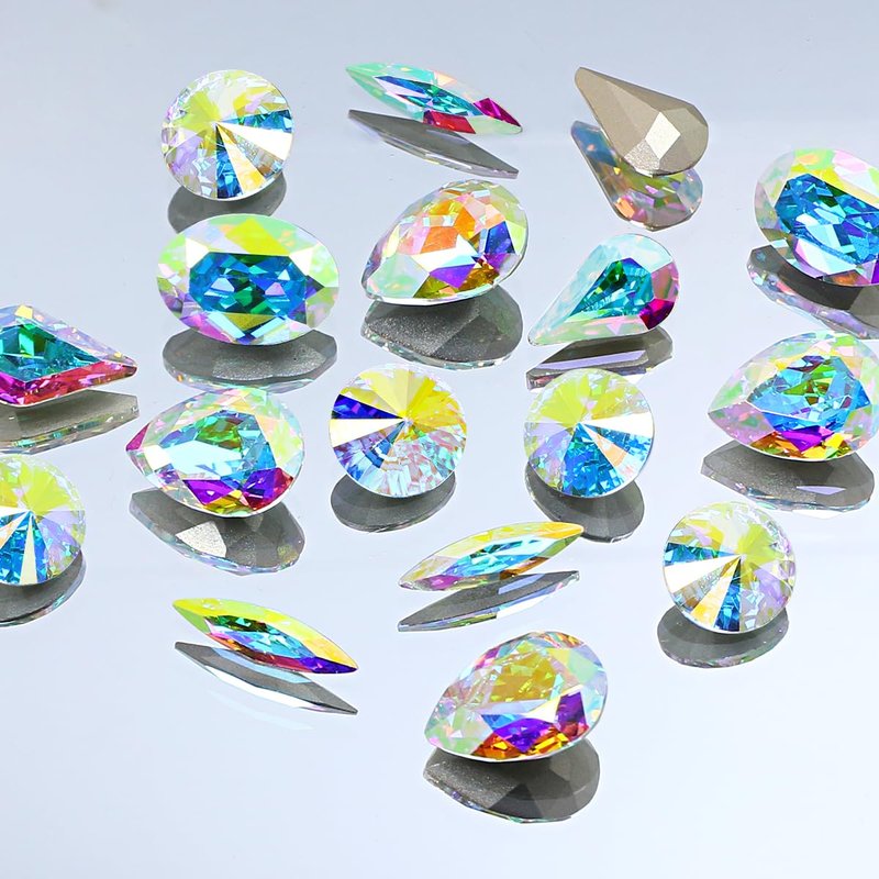 Dong ZHOU 75 Pieces DIY Nail Art Rhinestone Crystal AB Glass Rhinestone Nail Set Loose Beads Crystal Sewing On Stone Pointed Back Jewelry Rhinestone Gems Decorations for Nail Art Craft