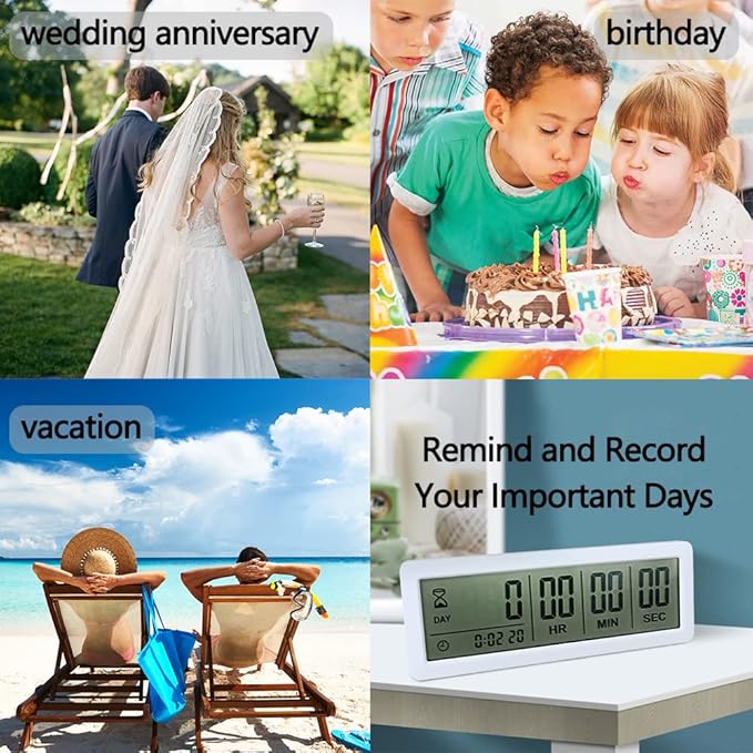 MOSTRUST Digital Countdown Days Timer - White Upgraded Big 999 Days Count Down Clock with Stand Strong Magnetic Back for Vacation Retirement Wedding Holiday
