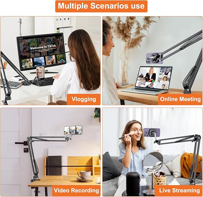 VRIG Overhead Phone Mount Stand for Bed with Magsafe, Articulating Arm Cell Phone Holder for Desk, Cell Phone Holder for Live Streams, Zoom Calls, Online Teaching, Selfies, Remote Working