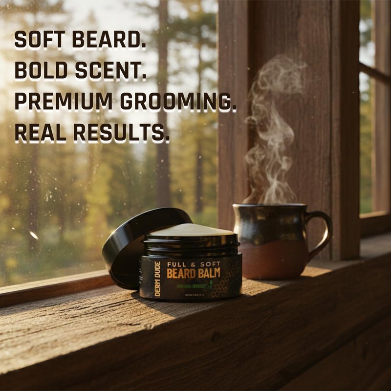 Derm Dude Full and Soft Beard Balm, Styles and Strengthens Beard, Promotes Fuller Beard, Moisturizes and Soothes Beard, and Free Beard Comb, Morning Woodsy Scent, 2 Fl Oz, 2 Pack
