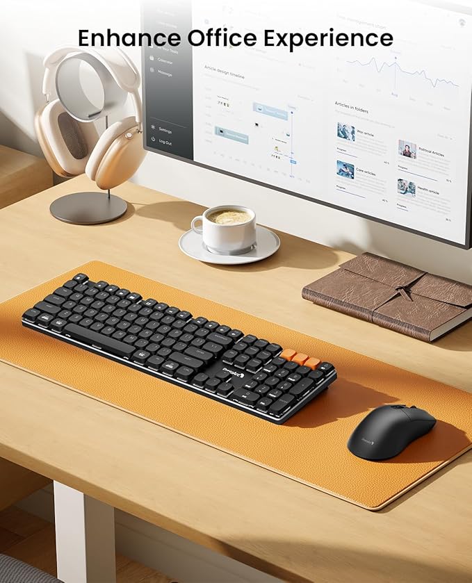 ProtoArc Wireless Mechanical Keyboard and Mouse, USB-C Rechargeable Aluminum Keyboard and Mouse Combo, Red Linear Switches, 2.4G + Bluetooth Connectivity, 3 Devices - Black
