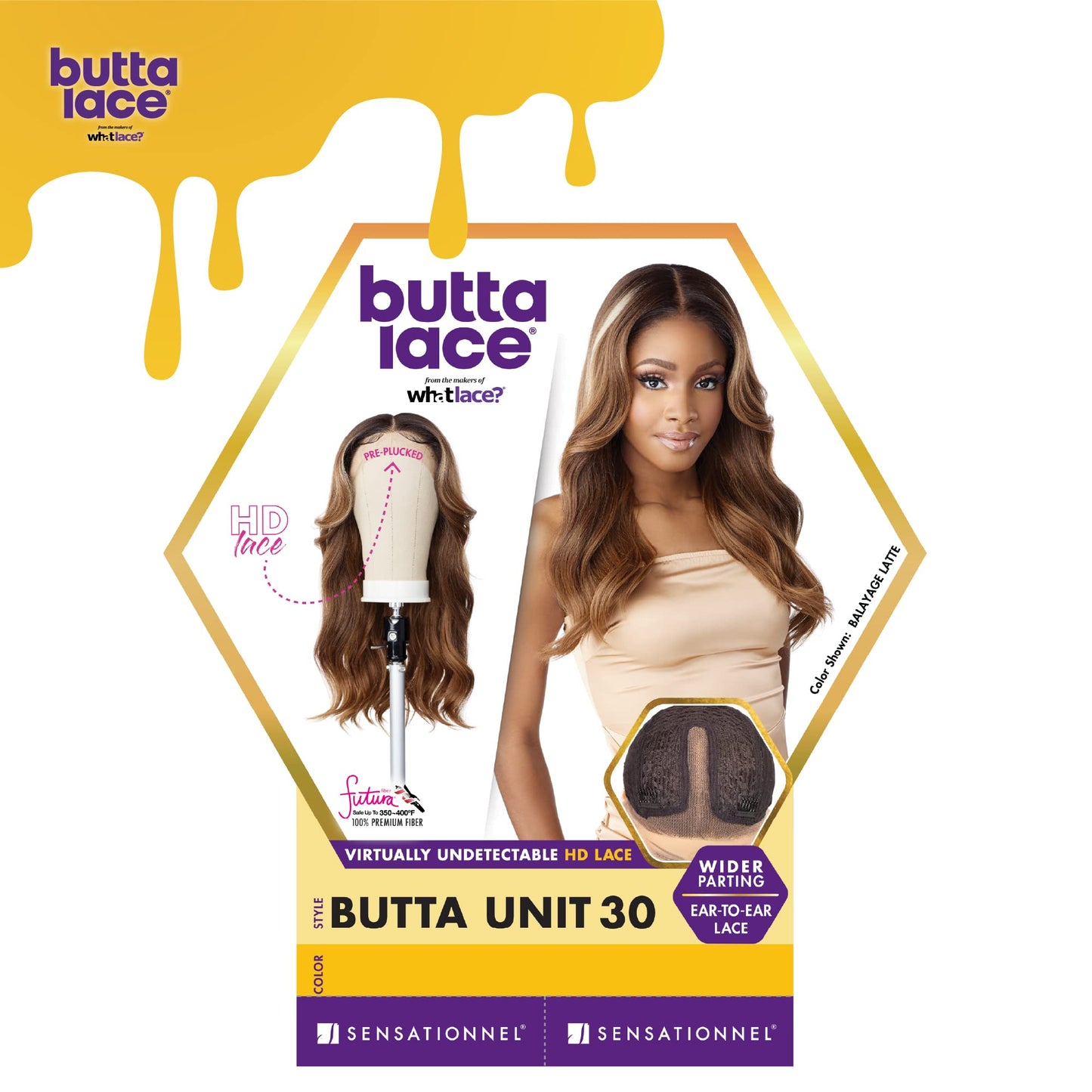 Sensationnel Butta Lace Wigs - Unit 30 Extra Wide 5 Inch Deep Parting Synthetic Preplucked Hairline Glueless Lacefront (1B OFFBLACK)
