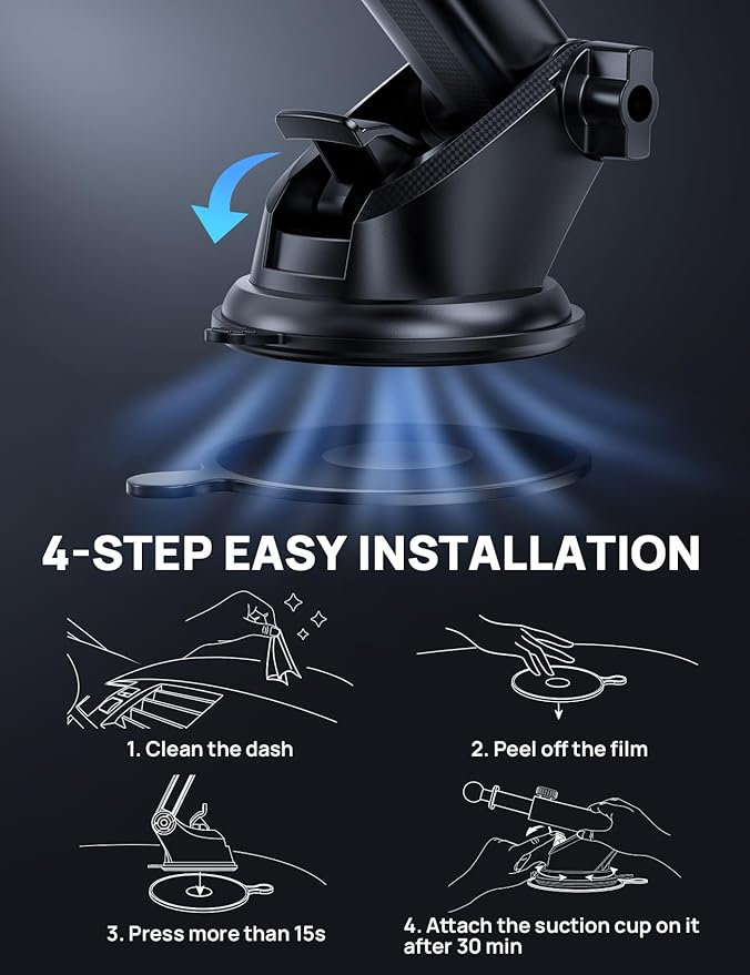Guanda Car Phone Holder Mount with Air Vent Hook, Military Grade Stable, 360 Rotatable Suction Cup for Dashboard Windshield, Truck Cradle Stand Compatible with iPhone 17 16 Pro Max Samsung All Phones