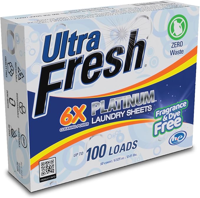 Ultra Fresh Platinum 4 Pack Laundry Soap Detergent Sheets, Ultra Concentrated, Stain Fighting, Fragrance & Dye Free, 400 Loads