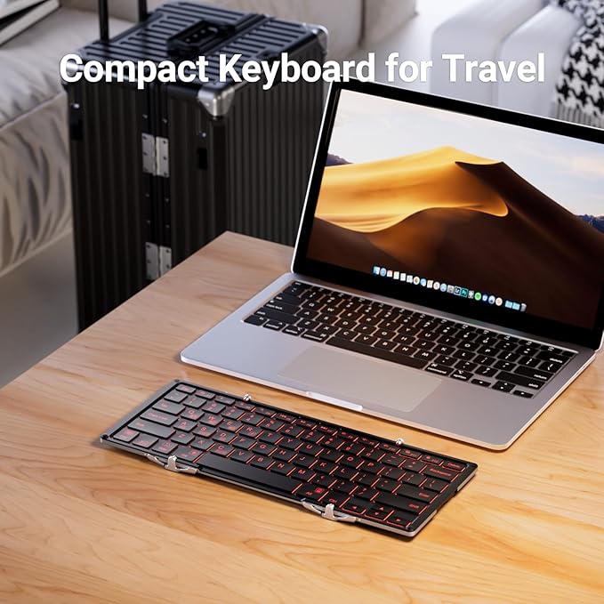 iClever Backlit Foldable Keyboard, BK05 Wireless Folding Keyboard with Backlight, Portable Bluetooth Key Board for Travel, Compact for iPad Tablet Laptop PC Smartphone, Support 4 Devices