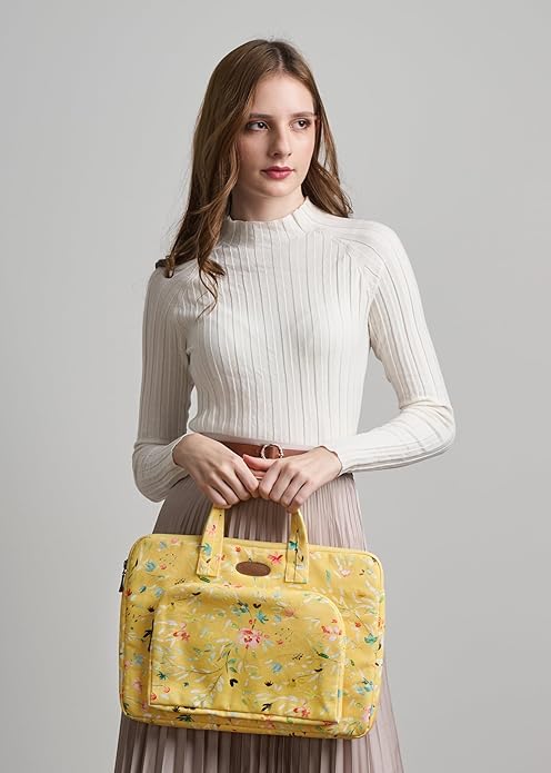 Maison d'Hermine Laptop Bag with Pocket Upto 15.5 inch Stain and Water Repellent Cotton Canvas Spring Summer (Colmar - Yellow)