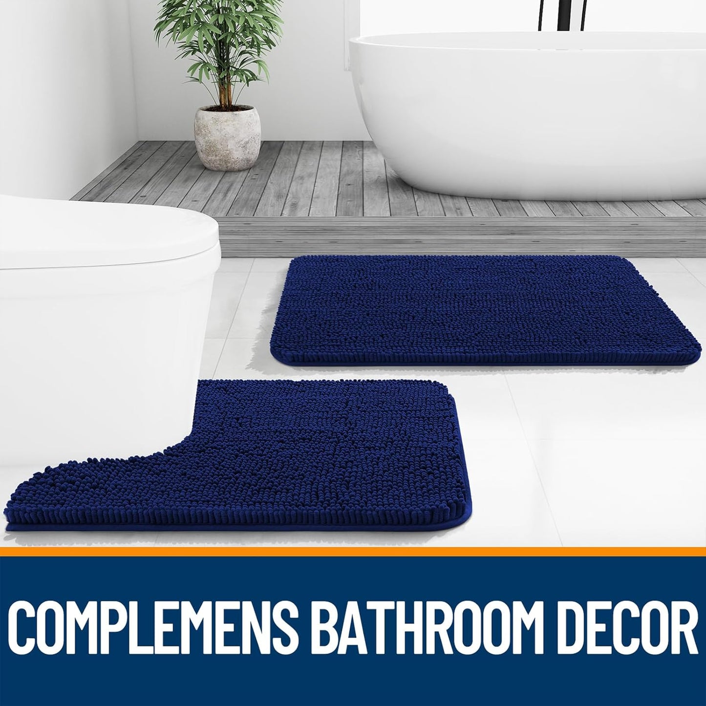 OLANLY Large Bathroom Rugs - Extra Soft Chenille Bath Mats, Quick Dry & Machine Washable, Navy 59x35