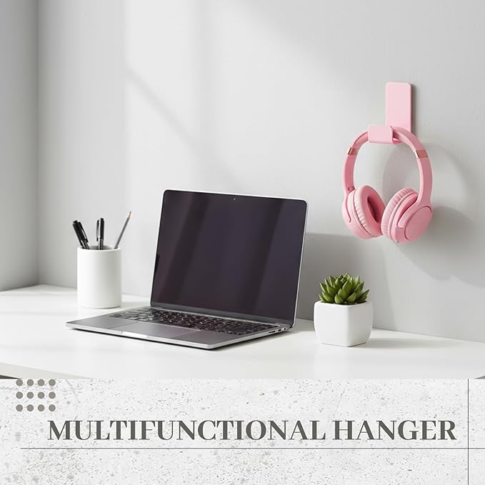 Weewooday 4 Pieces Headphone Hanger Headset Stand Holder Adhesive Wall Mount Headphone Hook for Desk Acrylic Gaming Earphones Hanger with Glues for Earphone Controller(Pink)