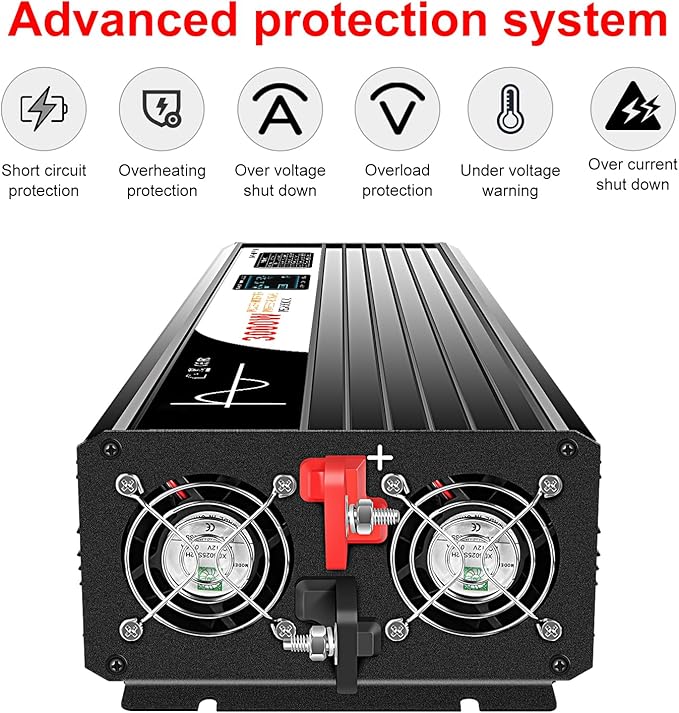 Xijia 3000W Pure Sine Wave Inverter 72V DC to 120V AC Converter for Golf Cart, Electric Scooter, EV, High Conversion Efficiency & Low No-Load Current 110V Power Inverter