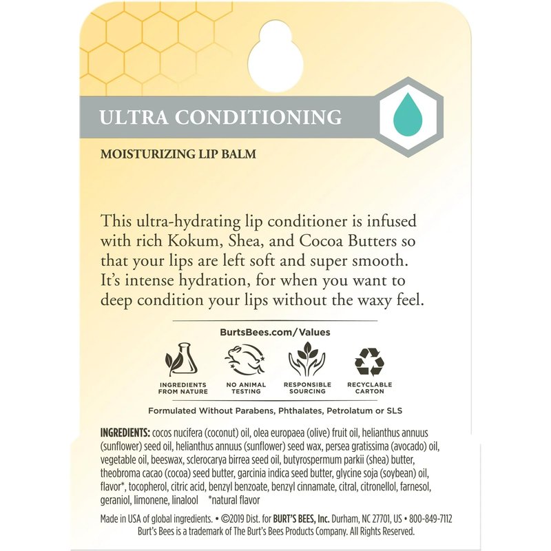 Burt's Bees Lip Balm, Ultra Conditioning with Kokum Butter, 0.15 oz (Pack of 6)