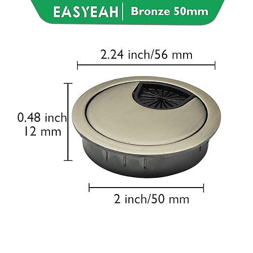 EASYEAH 1 Pcs Desk Grommet 2" / 50 mm, Desk Cord Hole Cover, Cable Grommet Metal Zinc Alloy Materilal, Desk Hole Grommet for Home & Office Pc, Detachable Cable Cord Organizer-Bronze